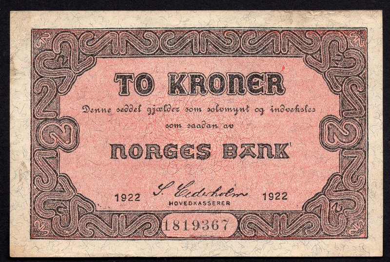 Norway 2 Kroner 1922

P# 14b; XF