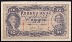 Norway 10 Kroner 1944

P# 8c; Series E; XF