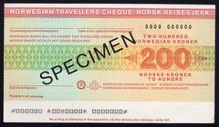 Norway Travellers Cheque of Norsk Reisesjekk for 200 Kroner

SPECIMEN; AUNC