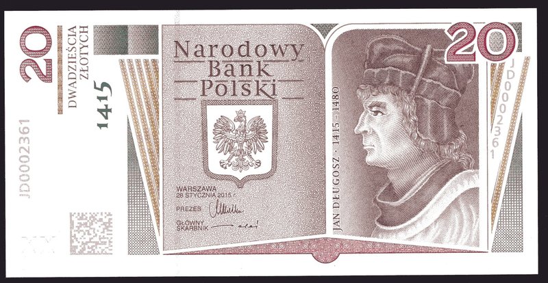 Poland 20 Zlotych 2015

NBP Jan Dlugosz - 600th Anniversary; Original Bank Fol...