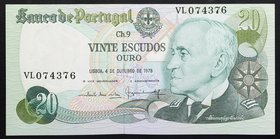 Portugal 20 Escudos 1978

P# 176b; № VL 074376; UNC; "Carlos Viegas Gago Coutinho"