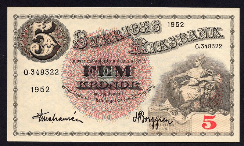 Sweden 5 Kronor 1948

P# 33ae; AUNC