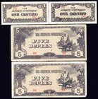 Asia Lot of 4 Banknotes 1942 - 1944 (ND)

Philippines 1 Centavo, Burma 5 Rupees; P# 102a, 15b; The Japanese Government