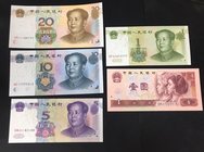China 1 Yuan 1990 & 1, 5, 10, 20 Yuan 1990 - 2005

P# 884b, 895, 903, 904, 905; UNC; Fine Numbers; Set 5 PCS