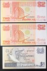 Singapore 1 Dollar 1976 & 2 Dollars 1976

P# 9, 27; № 607715 & № 128202-03; UNC; Set 3 PCS