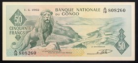 Congo 50 Francs 1962 RARE!

P# 5; № A/19 808260; aUNC (No Folds); RARE!