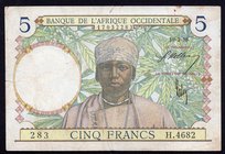 French West Africa 5 Francs 1938

P# 21; VF