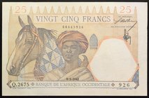 French West Africa 25 Francs 1942 VERY RARE!

P# 27; № Q.2675 926; XF; VERY RARE!