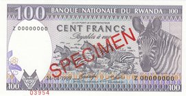 Rwanda 100 Francs 1989 Specimen

P#19; UNC