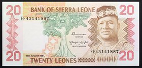 Sierra Leone 20 Leones 1984

P# 14; № FF 43141887; UNC; W/mark Lion