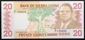 Sierra Leone 20 Leones 1988

P# 16; № B/11 135828; UNC; W/mark Lion