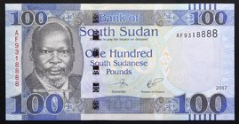 South Sudan 100 Pounds 2017

P# 15; № AF 9318888; UNC; Fine Serial Number