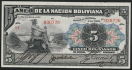 Bolivia 5 Bolivianos 1911

#030726; P# 105b; XF-