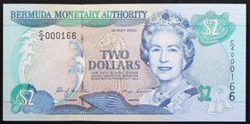 Bermuda 2 Dollars 2000

P# 50a; № C/4 000166; UNC; Low Serial Number