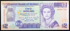 Belize 2 Dollars 1991 RARE!

P# 52; № AB 991755; UNC; RARE!