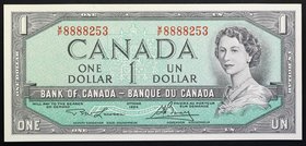 Canada 1 Dollar 1954 RARE!

P# 75d; № W/F 8888253; UNC; Sign. Lawson & Bouey; RARE!