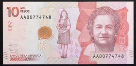 Colombia 10 Pesos 2018

P# 460; № AA 00774748; UNC; Prefix AA