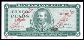 Cuba 5 Pesos 1987 Muestra RARE!

№ 003085; UNC; Muestra; RARE!