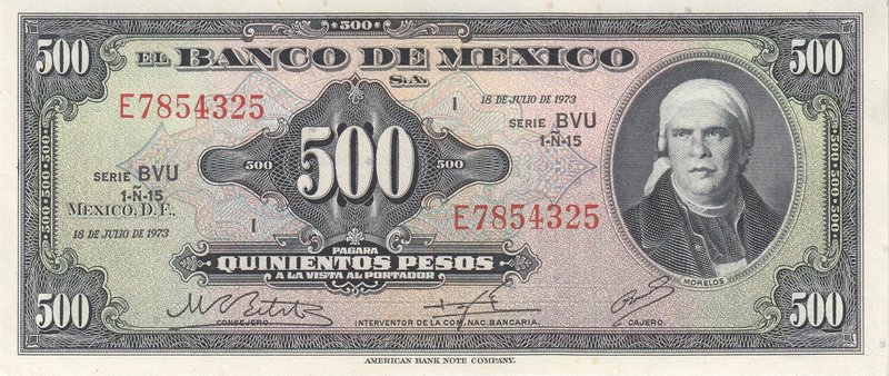 Mexico 500 Peso 1973

P# 51 q; UNC