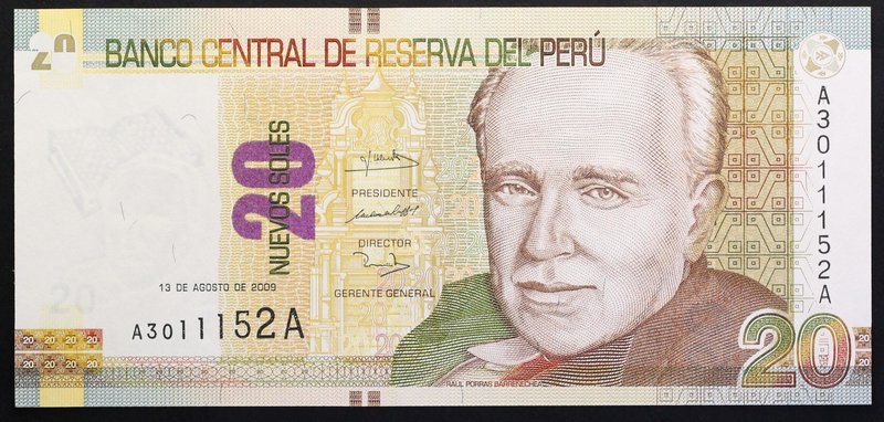 Peru 20 Nuevos Soles 2009

P# 183; № A 3011152 A; UNC; Prefix A