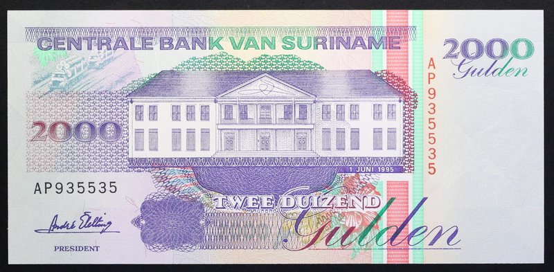 Suriname 2000 Gulden 1995

P# 142; № AP 935525; UNC