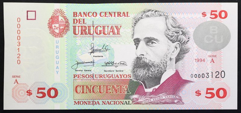 Uruguay 50 Pesos 1994

P# 75a; № 00003120; UNC; Serie A; Low Serial Number