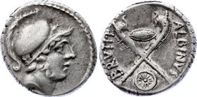 Ancient World Rome Denarius 48 B.C.

RRC# 450/1; Silver 3.88g 17.5mm; Obv. Helmeted head of Mars right. Border of dots Rev. ALBINVS BRVTI·F: Two car...