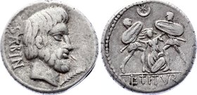 Ancient World Rome Denarius 89 B.C.

RRC 344/2; Silver 3.80g 17mm; Obv: SABIN: Bearded head of King Tatius right; before, palm-branch. Border of dot...