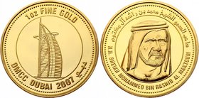 United Arab Emirates Dubai 1 Oz Fine Gold 2007

Khalifa Sheikh Mohammed bin Rashid Al Maktoum - Burj Al Arab. DMCC 2007. Private Issue. Proof. 1 Oz ...