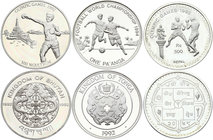 Asia Lot of 3 Coins

Nepal 500 Rupees 1992, Tonga 1 Pa'anga 1992, Bhutan 300 Ngultrum 1992; Silver Proof; Sports: Football & Box