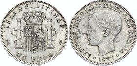 Philippines 1 Peso 1897 SVG

KM# 154; Silver; Alfonso XIII