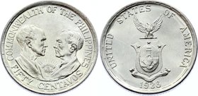Philippines 50 Centavos 1936 RARE

KM# 176; Silver; Establishment of the Commonwealth; AUNC