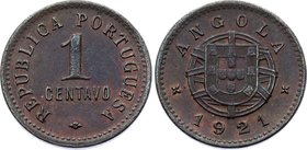 Angola 1 Centavo 1921

KM# 60; XF+/AUNC- Beautiful Patina