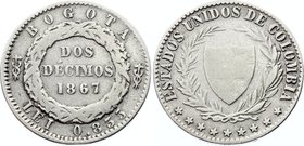 Colombia 2 Decimos 1867

KM# 149a.1; Silver