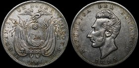 Ecuador 1 Sucre 1895 Lima TF

KM# 53.3; Silver 24.97g; Mintage 174.000; Mint Lima; XF