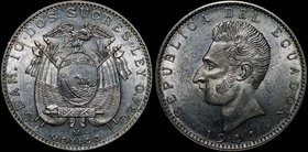 Ecuador 2 Sucres 1944 Mo

KM# 80; Silver 10.02g; Mint Mexico; Luster; aUNC/UNC