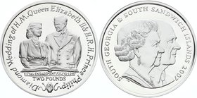 South Georgia and the South Sandwich Islands 2 Pounds 2007

KM# 39a; Silver Proof; Diamond Wedding Anniversary