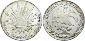 Mexico 8 Reales 1863 Zs VL

KM# 377.13; Silver; Zacatecas; AUNC