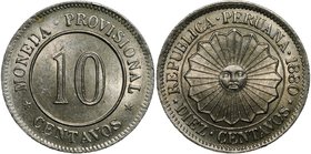 Peru 10 Centavos 1880

KM# 198; Cu-Ni; Provisional Coinage; Mint Luster; UNС