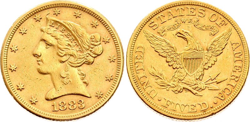 United States 5 Dollars 1883

KM# 101; Gold (.900) 8.36g; "Liberty / Coronet H...