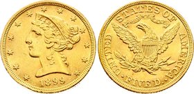 United States 5 Dollars 1899

KM# 101; Gold (.900) 8.36g; "Liberty / Coronet Head - Half Eagle" (With motto)