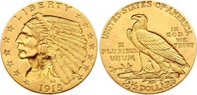 United States 2,5 Dollars 1915

KM# 128; Gold 4,18 g,; Indian Head - Quarter Eagle; UNC; Mint lustre; Attractive collectible sample