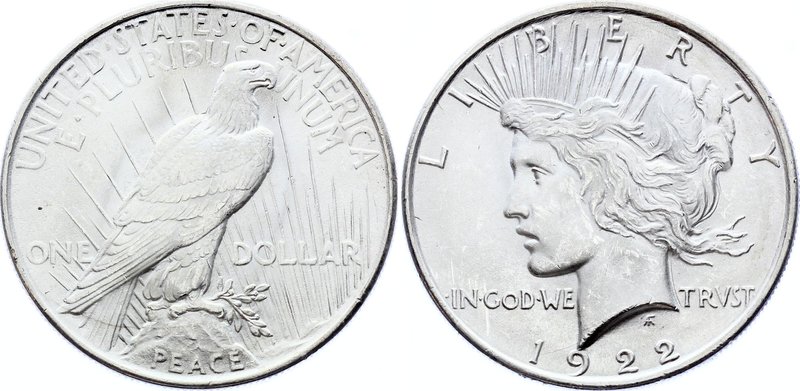 United States 1 Dollar 1922

KM# 150; Silver; "Peace Dollar"; UNC