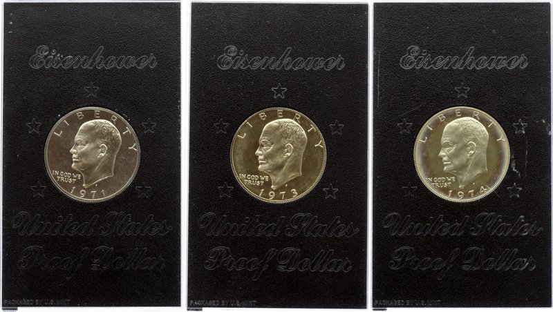 United States Lot of 3 Eisenhower 1 Dollar 1971 1973 1974 (S)

KM# 203a; Silve...