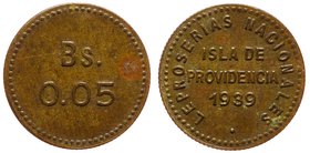 Venezuela Isla de Providencia 0.05 Bolivar 1939

KM# L19; Brass 16mm; Leprosarium Coinage; Rare in this Condition; XF