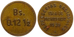 Venezuela Isla de Providencia 0.12-1/2 Bolivar 1939

KM# L20; Brass 18mm; Leprosarium Coinage; Rare in this Condition; XF