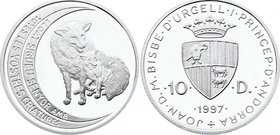 Andorra 10 Diners 1997

KM# 131; Silver Proof; Wildlife Series - Red Fox