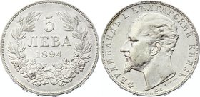 Bulgaria 5 Leva 1894 КБ

KM# 18; Ferdinand I; Silver; XF+.
