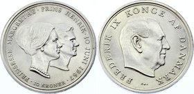 Denmark 10 Kroner 1967

KM# 856; Silver; Wedding of princess Margrethe; UNC