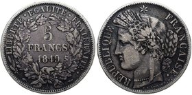 France 5 Francs 1849 A

KM# 761.1; Silver 24.73g; Old Patina; VF/XF